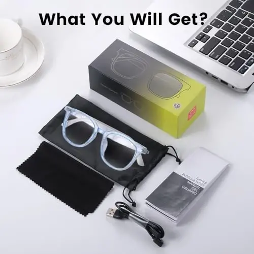 Yeabomy Smart Glasses for Women Men, Bluetooth Glasses with Photochromic Lenses Touch Control Voice Assistant for Clear Audio Remote Photography, Perfect for Indoor Outdoor (Blue Frame) - 3