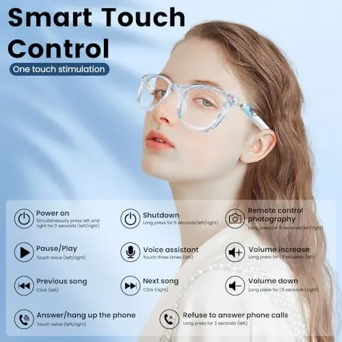 Yeabomy Smart Glasses for Women Men, Bluetooth Glasses with Photochromic Lenses Touch Control Voice Assistant for Clear Audio Remote Photography, Perfect for Indoor Outdoor (Blue Frame) - 7