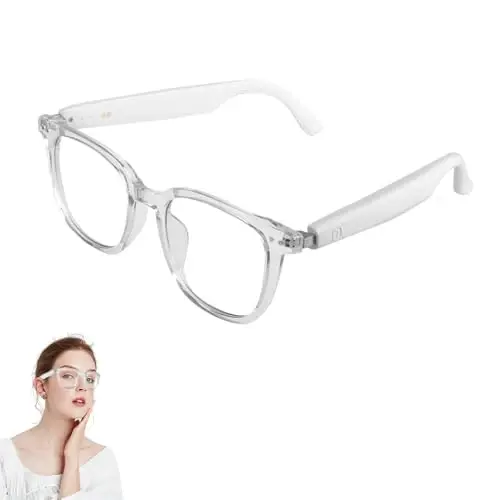 Yeabomy Smart Glasses for Women Men, Bluetooth Glasses with Photochromic Lenses Touch Control Voice Assistant for Clear Audio Remote Photography, Perfect for Indoor Outdoor (White Frame) 
