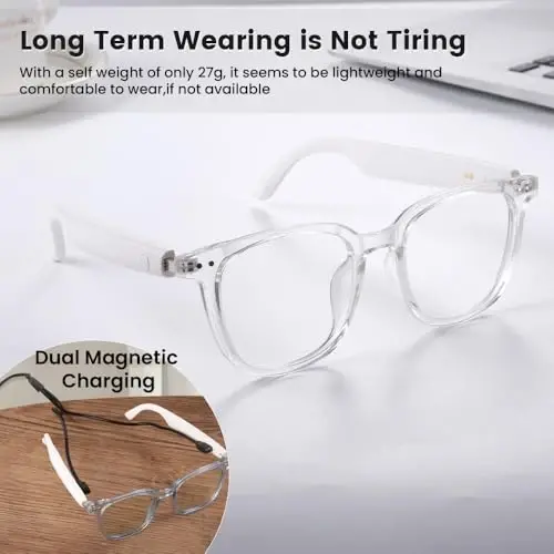 Yeabomy Smart Glasses for Women Men, Bluetooth Glasses with Photochromic Lenses Touch Control Voice Assistant for Clear Audio Remote Photography, Perfect for Indoor Outdoor (White Frame) - Yeabomy (1)