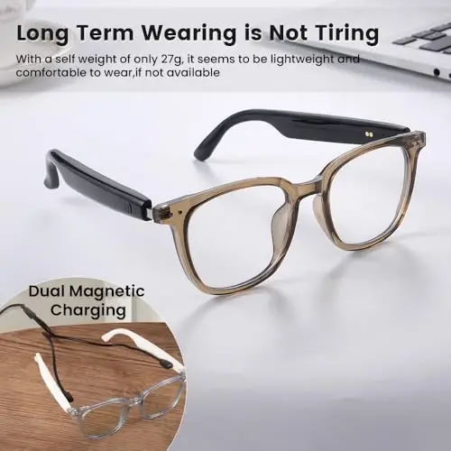Yeabomy Smart Glasses for Women Men, Bluetooth Glasses with Photochromic Lenses Touch Control Voice Assistant for Clear Audio Remote Photography, Perfect for Indoor Outdoor (Brown Frame) - 2