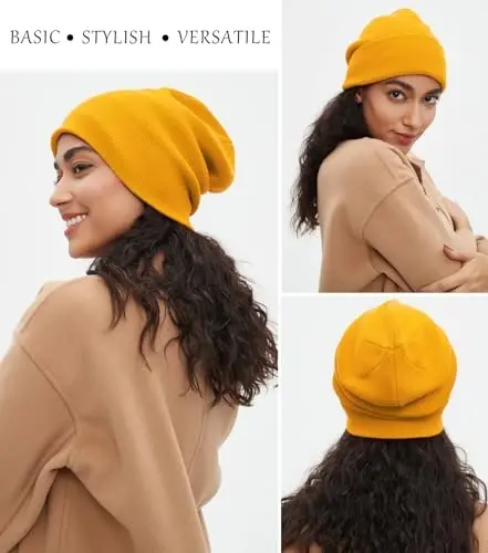 Cotton Beanie Hat for Women Men, Double Warm Knit Winter Hats, Fisherman Slouchy Ski Cuffed Beanies Skull Cap - 4