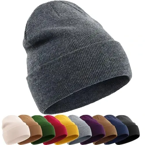 Cotton Beanie Hat for Women Men, Double Warm Knit Winter Hats, Fisherman Slouchy Ski Cuffed Beanies Skull Cap 