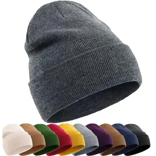 Cotton Beanie Hat for Women Men, Double Warm Knit Winter Hats, Fisherman Slouchy Ski Cuffed Beanies Skull Cap 