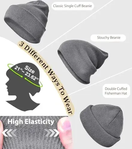 Cotton Beanie Hat for Women Men, Double Warm Knit Winter Hats, Fisherman Slouchy Ski Cuffed Beanies Skull Cap - 4