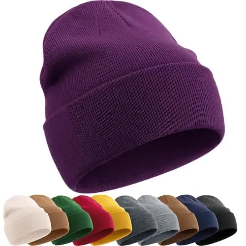 Cotton Beanie Hat for Women Men, Double Warm Knit Winter Hats, Fisherman Slouchy Ski Cuffed Beanies Skull Cap 