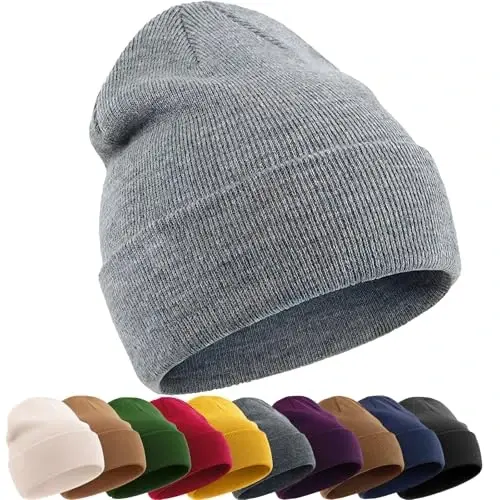 Cotton Beanie Hat for Women Men, Double Warm Knit Winter Hats, Fisherman Slouchy Ski Cuffed Beanies Skull Cap - 1
