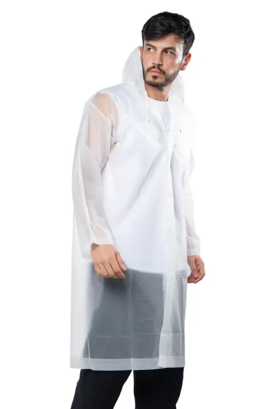 Kadın Erkek Yağmurluk Kapüşonlu Çıtçıtlı Eva Beyaz Yağmurluk BYMMRC881R02 - Beyaz - 2
