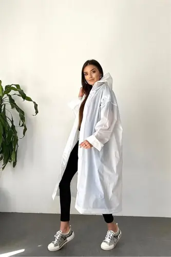 Kadın Erkek Yağmurluk Kapüşonlu Çıtçıtlı Eva Beyaz Yağmurluk BYMMRC881R02 - Beyaz - 8