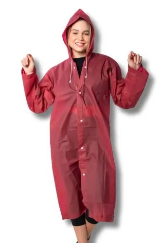 Kadın Erkek Yağmurluk Kapüşonlu Çıtçıtlı Eva Bordo Yağmurluk BYMMRC881R07-Bordo - 2