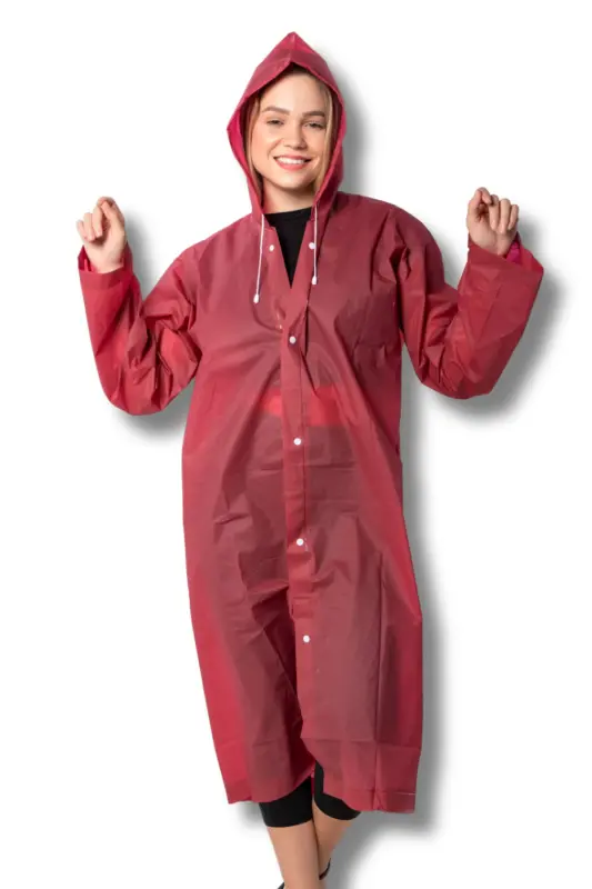 Kadın Erkek Yağmurluk Kapüşonlu Çıtçıtlı Eva Bordo Yağmurluk BYMMRC881R07-Bordo - 2