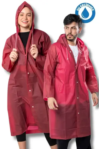 Kadın Erkek Yağmurluk Kapüşonlu Çıtçıtlı Eva Bordo Yağmurluk BYMMRC881R07-Bordo 
