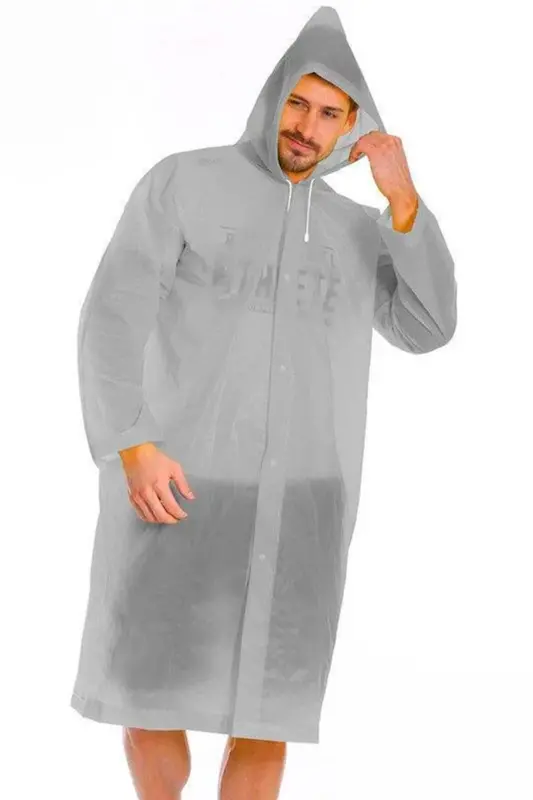 Kadın Erkek Yağmurluk Kapüşonlu Çıtçıtlı Eva Gri Yağmurluk BYMMRC881R05 - Gri - 4