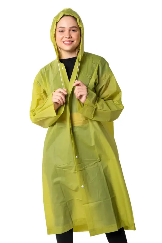 Kadın Erkek Yağmurluk Kapüşonlu Çıtçıtlı Eva Haki Yağmurluk BYMMRC881R06-Haki - 4