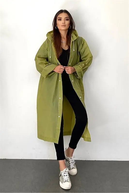 Kadın Erkek Yağmurluk Kapüşonlu Çıtçıtlı Eva Haki Yağmurluk BYMMRC881R06-Haki - 8