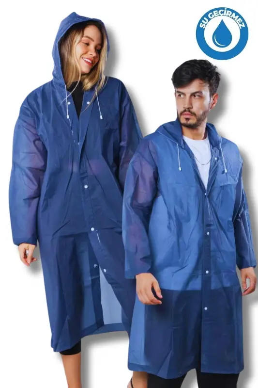 Kadın Erkek Yağmurluk Kapüşonlu Çıtçıtlı Eva Lacivert Yağmurluk BYMMRC881R04 - Lacivert - 1