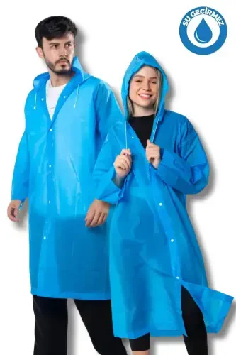 Kadın Erkek Yağmurluk Kapüşonlu Çıtçıtlı Eva Mavi Yağmurluk BYMMRC881R08-Mavi - 1