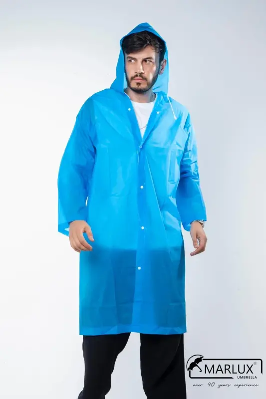 Kadın Erkek Yağmurluk Kapüşonlu Çıtçıtlı Eva Mavi Yağmurluk M21MRC881R08 - Mavi - 2