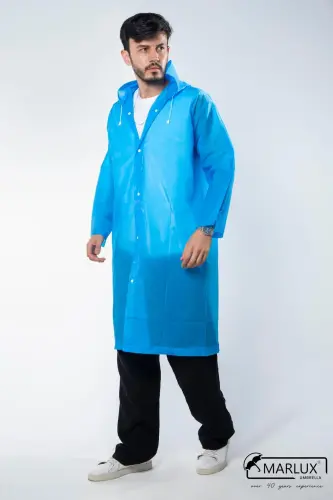Kadın Erkek Yağmurluk Kapüşonlu Çıtçıtlı Eva Mavi Yağmurluk M21MRC881R08 - Mavi - 4