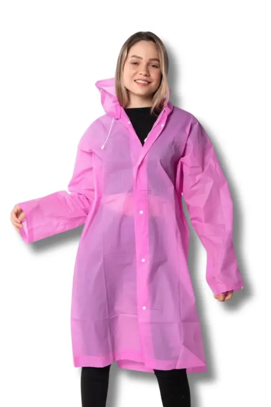 Kadın Erkek Yağmurluk Kapüşonlu Çıtçıtlı Eva Pembe Yağmurluk BYMMRC881R17-Açık Pembe - 2