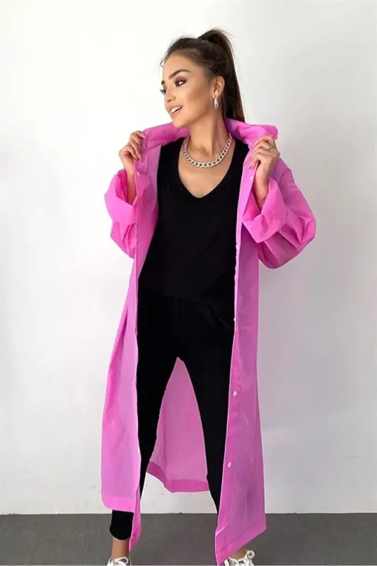 Kadın Erkek Yağmurluk Kapüşonlu Çıtçıtlı Eva Pembe Yağmurluk BYMMRC881R17 - Açık Pembe - 4