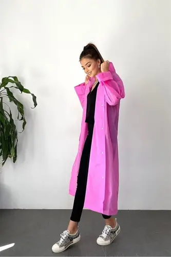 Kadın Erkek Yağmurluk Kapüşonlu Çıtçıtlı Eva Pembe Yağmurluk BYMMRC881R17 - Açık Pembe - 7