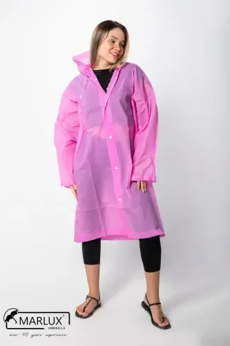 Kadın Erkek Yağmurluk Kapüşonlu Çıtçıtlı Eva Pembe Yağmurluk M21MRC881R11 - Pembe - 3