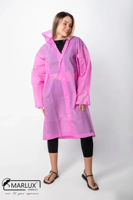 Kadın Erkek Yağmurluk Kapüşonlu Çıtçıtlı Eva Pembe Yağmurluk M21MRC881R11 - Pembe - 3