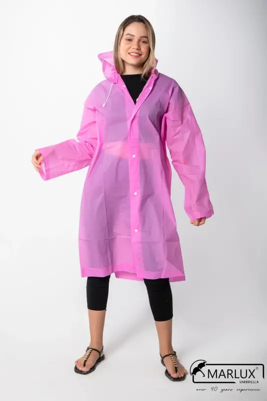 Kadın Erkek Yağmurluk Kapüşonlu Çıtçıtlı Eva Pembe Yağmurluk M21MRC881R11 - Pembe - 4