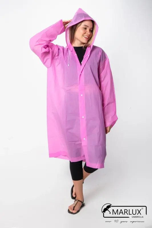 Kadın Erkek Yağmurluk Kapüşonlu Çıtçıtlı Eva Pembe Yağmurluk M21MRC881R11 - Pembe - 5