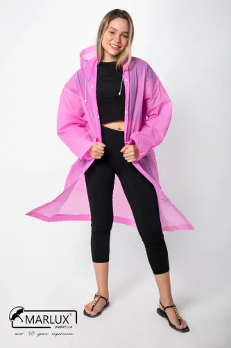 Kadın Erkek Yağmurluk Kapüşonlu Çıtçıtlı Eva Pembe Yağmurluk M21MRC881R11 - Pembe - 7