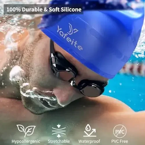 Swim Cap for Women Men - Large Silicone Swimming Cap for Long/Short Hair with 3D Ear Protection, Durable Non-Slip Waterproof Bath Swim Cap with Extra Room for Adults - 2