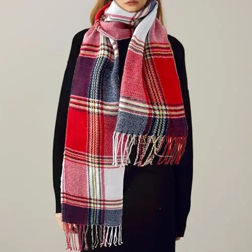 Women's Scarf Classic Tassel Plaid Super Soft Classic CasModazoneere Feel Fall Winter Scarves Tartan Warm Chunky Wrap Shawl - 3