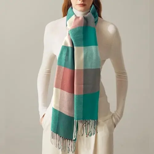 Women's Scarf Classic Tassel Plaid Super Soft Classic CasModazoneere Feel Fall Winter Scarves Tartan Warm Chunky Wrap Shawl - 3