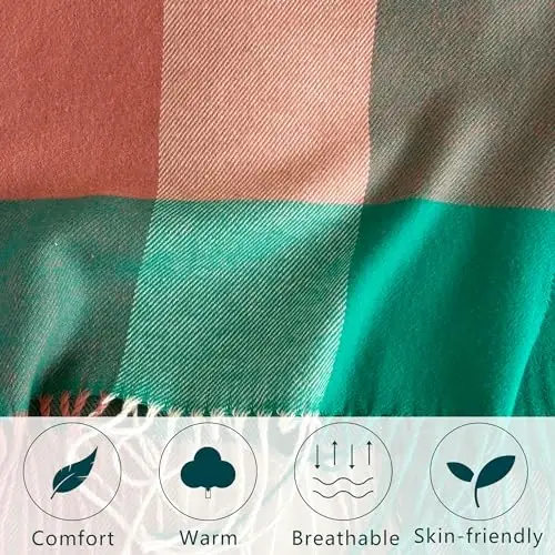 Women's Scarf Classic Tassel Plaid Super Soft Classic CasModazoneere Feel Fall Winter Scarves Tartan Warm Chunky Wrap Shawl - 4