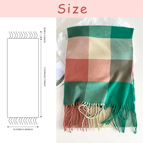 Women's Scarf Classic Tassel Plaid Super Soft Classic CasModazoneere Feel Fall Winter Scarves Tartan Warm Chunky Wrap Shawl - 5
