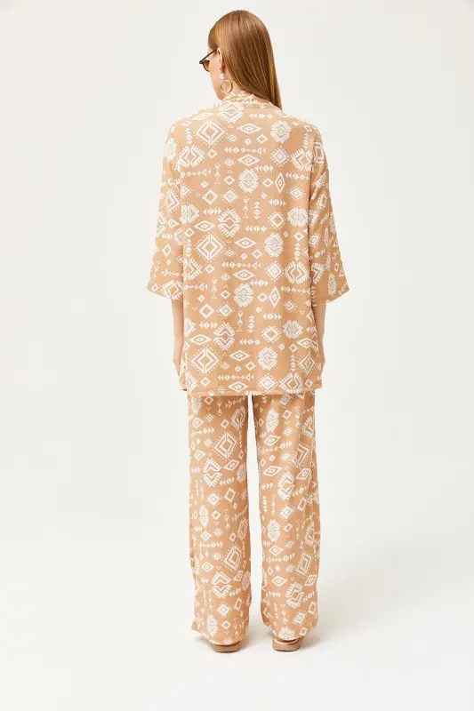 Kadın Etnik Camel Üst Kimono Alt Cepli Pantolon Takım TKM-19000276 - Etnik Camel - 6