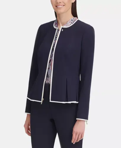 Women's Zip-Front Peplum Jacket - Midnight/Ivory - 3