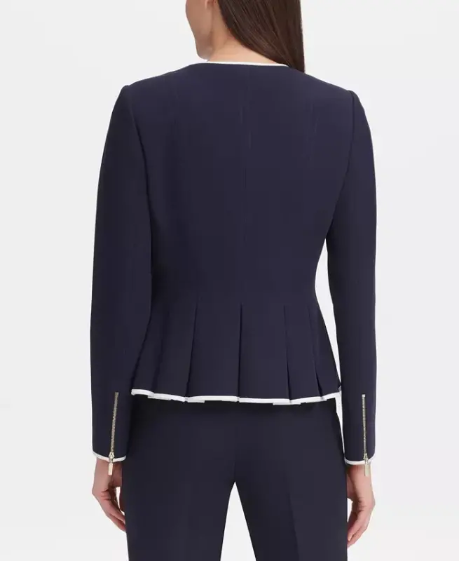 Women's Zip-Front Peplum Jacket - Midnight/Ivory - 6