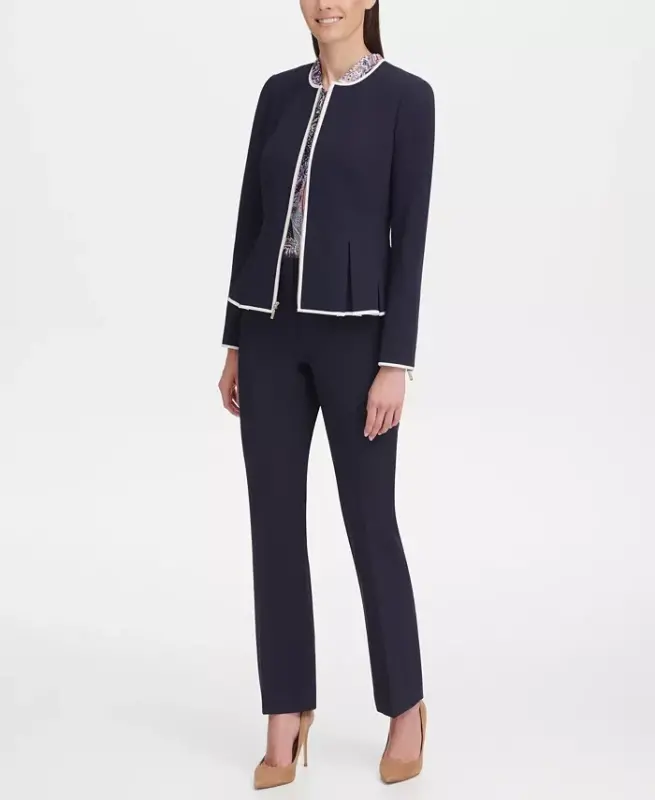 Women's Zip-Front Peplum Jacket - Midnight/Ivory - 8