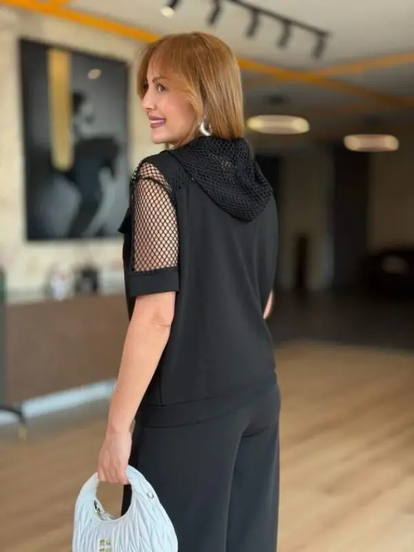 Kadın Fileli Kapüşonlu Modal Ceket - 3