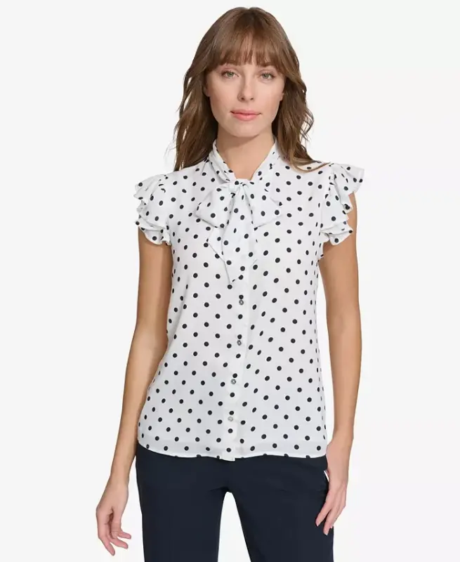 Women's Ruffle-Sleeve Bow Blouse - Ivry/midnight - 1