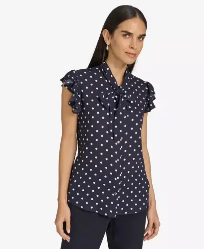 Women's Ruffle-Sleeve Bow Blouse - Mdnght/ivry 