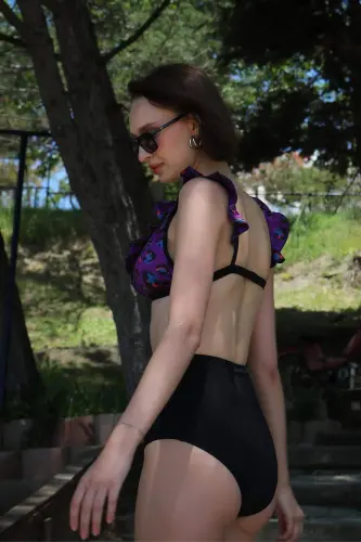 Kadın Fırfırlı Yüksek Bel Bikini Takım Menekşe 35001 - 2