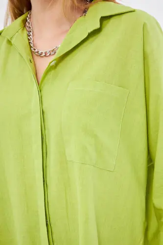 Kadın Fıstık Yeşili Cepli Salaş Keten Gömlek ARM-21Y001035-Fıstık Yeşili - ARMONIKA (1)