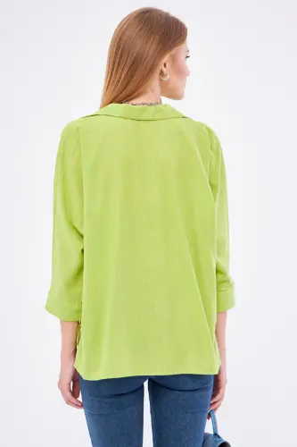 Kadın Fıstık Yeşili Cepli Salaş Keten Gömlek ARM-21Y001035-Fıstık Yeşili - 6