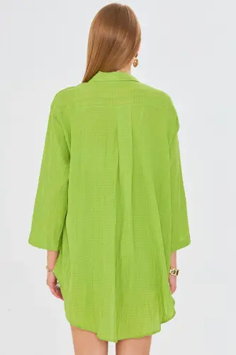 Kadın Fıstık Yeşili Kendinden Çizgili Önden Bağlamalı Kimono Gömlek ARM-24Y001101-Fıstık Yeşili - 5