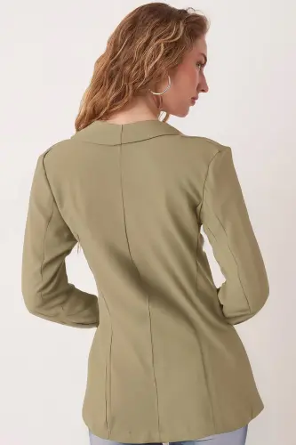 Kadın Fıstık Yeşili Kol İçi Çizgili Tek Düğmeli Ceket ARM-22K001122-Fıstık Yeşili - 3