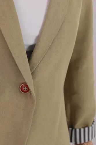 Kadın Fıstık Yeşili Kol İçi Çizgili Tek Düğmeli Ceket ARM-22K001122-Fıstık Yeşili - ARMONIKA (1)