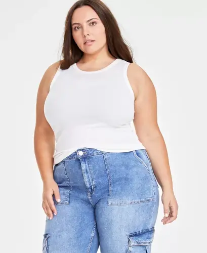 Women's Ribbed High-Neck Tank Top, Created for Modazone - Washed White - 4